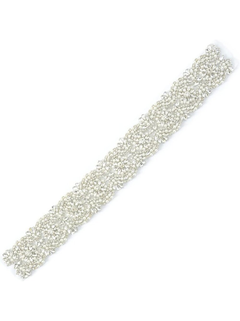 Sparkly Silver Wedding Dress Belt with Rhinestones, Beads & Pearl Trim - 1 Yard